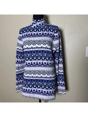 Outdoor Med Geo Print Coolmax Mock Neck Pullover Athletic Base Layer Purple Blue